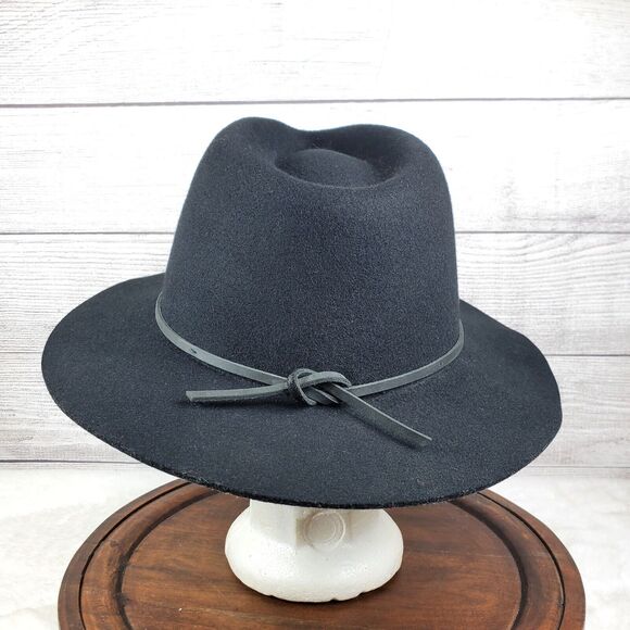Brixton 100% Wool Black Fedora Hat Black Leather Band Size Medium 7 1/4 - Picture 3 of 7